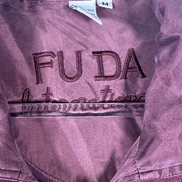 Vintage FUDA International Y2K Quilted 100% Silk Burgundy Bomber Jacket Size M - Picture 2 of 10